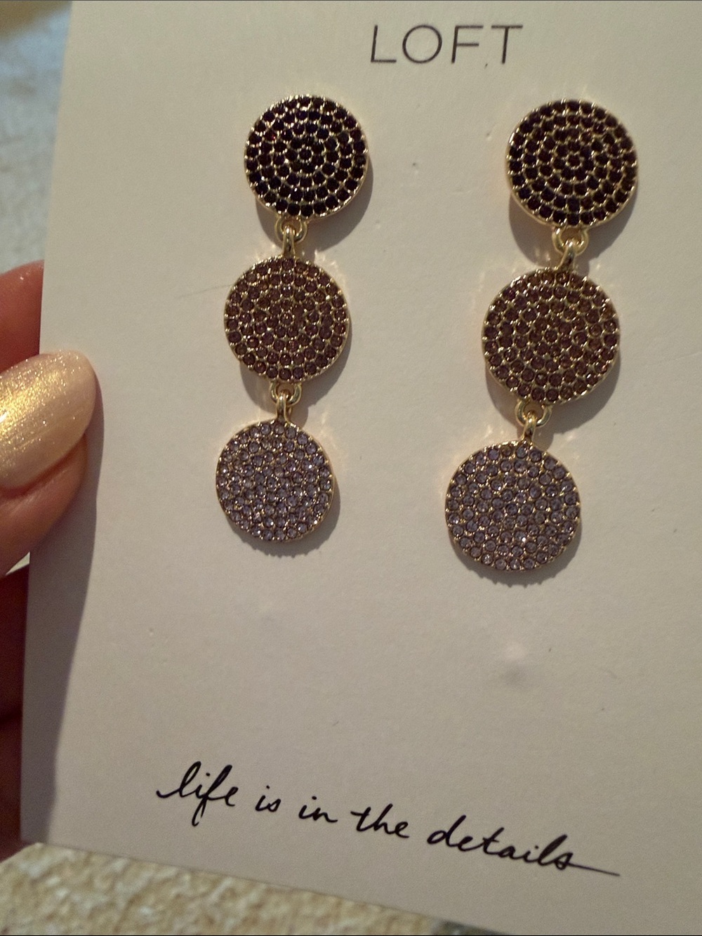 LOFT Gold-Tone Triple Disc Drop Earrings with Light Champagne Crystals